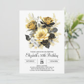 Boho Bloemen Goud en Zwart 50e Verjaardag Kaart (Staand voorkant)