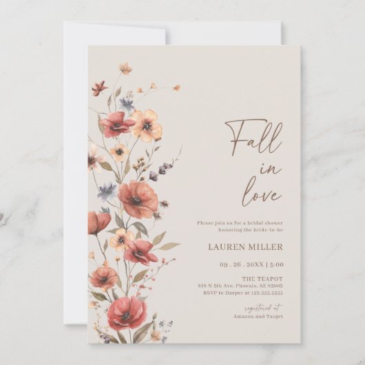 Boho Bloemen Herfst In Liefde Bruids Douche Uitnod Kaart (Voorkant)