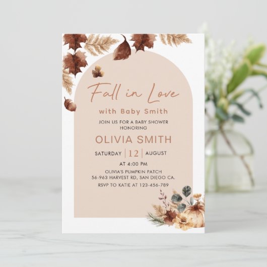 Boho Bloemen Herfst in Liefde Pompoen Baby shower Kaart (Staand voorkant)