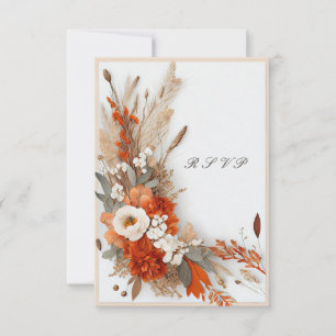 Boho Bloemen Herfst Kleuren, Herfst Bruiloft   RSVP Kaartje