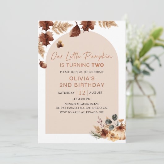 Boho Bloemen Herfst Pompoen 2e Verjaardag Uitnodig Kaart (Staand voorkant)