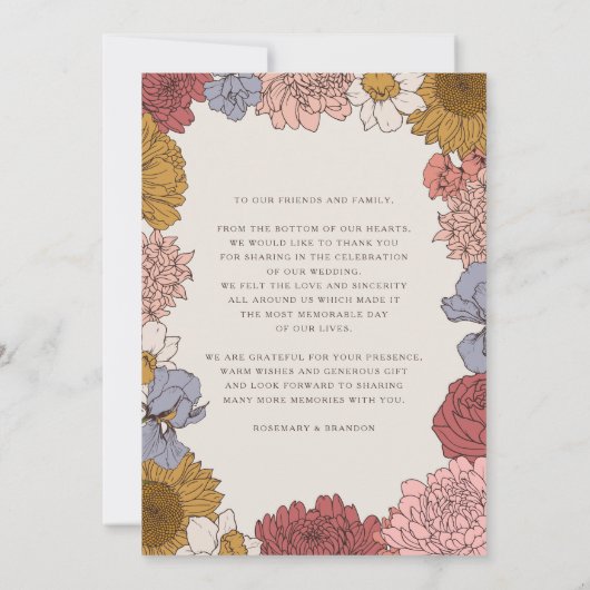 Boho  Bloemen Herfst Tuin Bruiloft Bedankkaart (Achterkant)