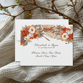 Boho bloemen herfstkleuren, herfstbruiloft save the date