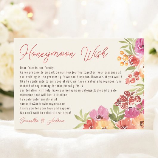 Boho Bloemen Honeymoon Fonds Bruidsfeestje Informatiekaartje
