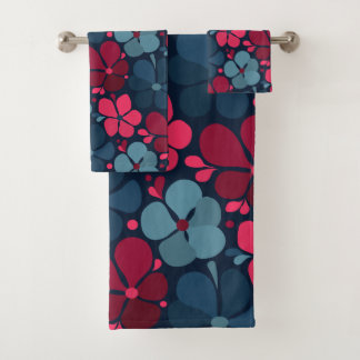 Boho bloemen in magenta blauw bad handdoek