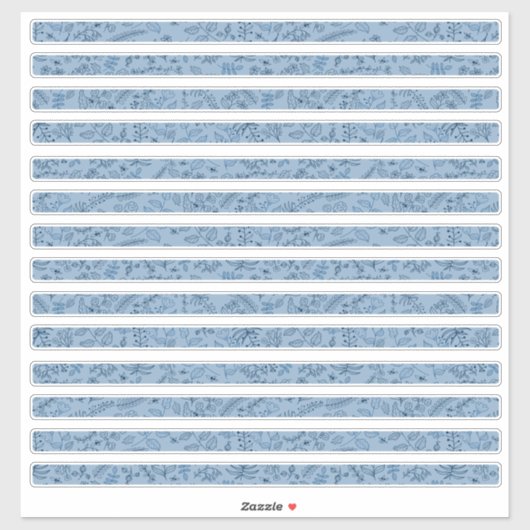 Boho Bloemen Klassiek Blauw Dunne Stroken Sticker (Vel)