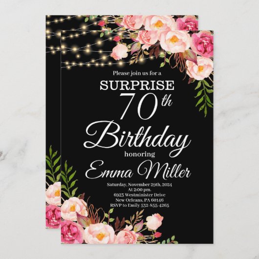 Boho Bloemen & Lichten Verrassing 70e Verjaardag Kaart (Voorkant / Achterkant)