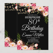 Boho Bloemen & Lichten Verrassing 80e Verjaardag Kaart (Voorkant / Achterkant)