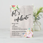 Boho Bloemen Lichtjes Rustic Hout Laten we Feestvi Kaart (Staand voorkant)