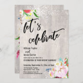 Boho Bloemen Lichtjes Rustic Hout Laten we Feestvi Kaart (Voorkant / Achterkant)