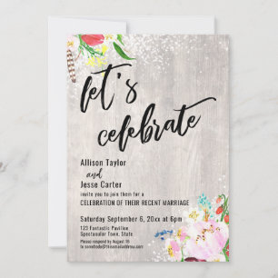 Boho Bloemen Lichtjes Rustiek Hout Laten we Feestv Kaart