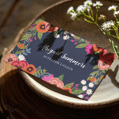 Boho Bloemen Lijst - Navy Blue & Coral Visitekaartje