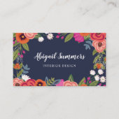 Boho Bloemen Lijst - Navy Blue & Coral Visitekaartje (Voorkant)