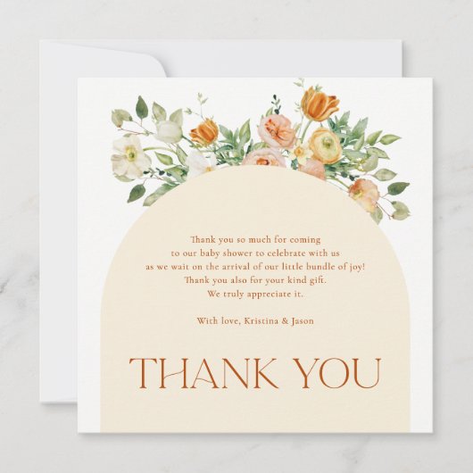 Boho Bloemen Meisje Baby Shower Dankkaart Bedankkaart (Voorkant)