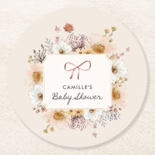 Boho Bloemen Meisje Baby shower Ronde Kartonnen Onderzetter
