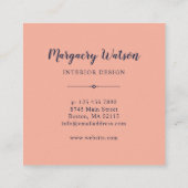 Boho Bloemen - Navy Blue & Coral - Monogrammed Vierkante Visitekaartje (Achterkant)