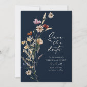 Boho Bloemen Navy Save The Date (Voorkant)