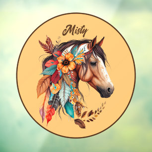 Boho Bloemen Paard gepersonaliseerd Raamsticker