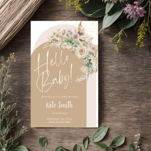 Boho Bloemen Pampas Geslacht Reveal Feest Uitnodig Kaart