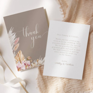 Boho Bloemen Pampas Gras Bruiloft Bedankkaart