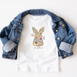 Boho Bloemen Patroon Paashaas Kinder Kinder Shirts