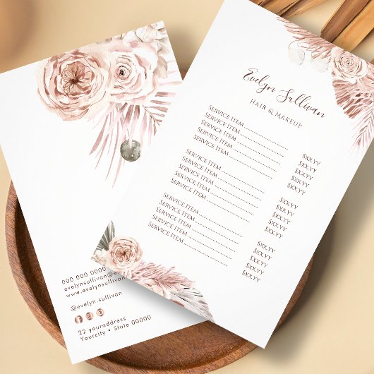 Boho bloemen prijslijst flyer