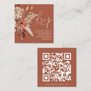 Boho Bloemen QR Code Terracotta Huwelijk RSVP Informatiekaartje