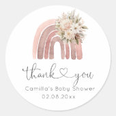 Boho Bloemen Regenboog Baby shower Ronde Sticker (Voorkant)