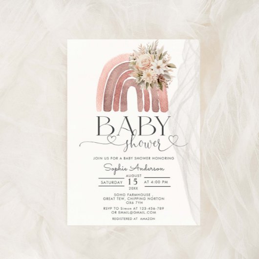 Boho Bloemen Regenboog Meisje Baby shower Kaart