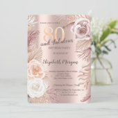 Boho Bloemen Roze Goud 80e Verjaardag Kaart (Staand voorkant)