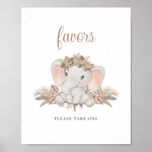 Boho Bloemen Schattige Olifant Baby shower Favorie Poster