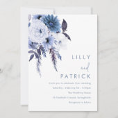 Boho Bloemen Stoffig Blauw & Wit Huwelijk Kaart (Voorkant)
