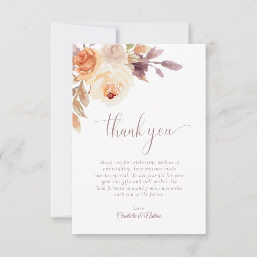 Boho Bloemen Terracotta Bruiloft Dank u kaart (Voorkant)