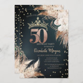 Boho Bloemen Tiara Diamonds Groen 50th Kaart (Voorkant / Achterkant)