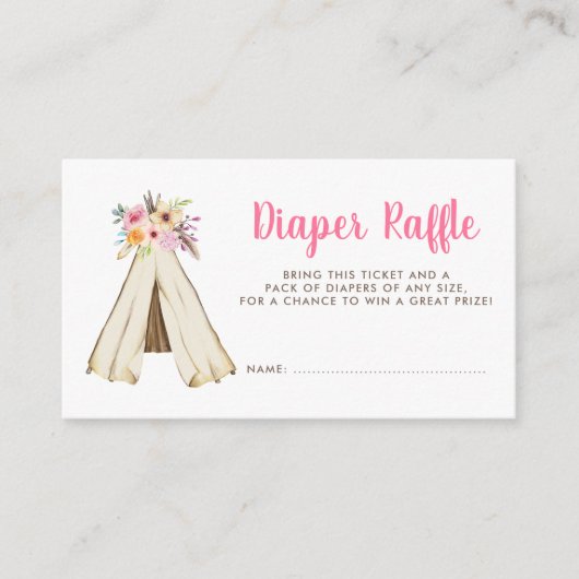 Boho Bloemen Tribal Teepee Luier Raffle Ticket Informatiekaartje (Voorkant)
