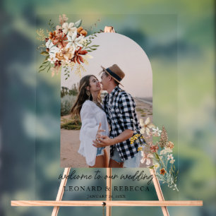 Boho Bloemen Trouwfoto Acryl teken Bord