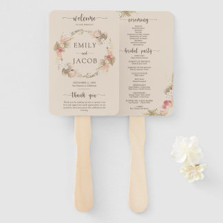 Boho Bloemen Trouwprogramma hand Fan Handwaaier