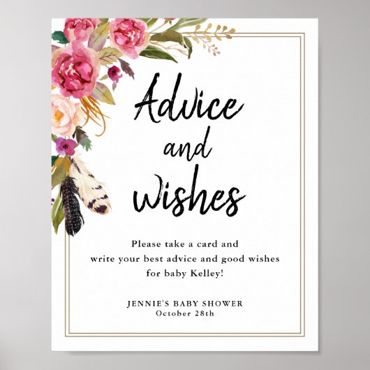Boho Bloemen & Veren Advieskaarten Displaybord Poster (Voorkant)
