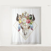 Boho bloemen & veren geometrische stier schedel