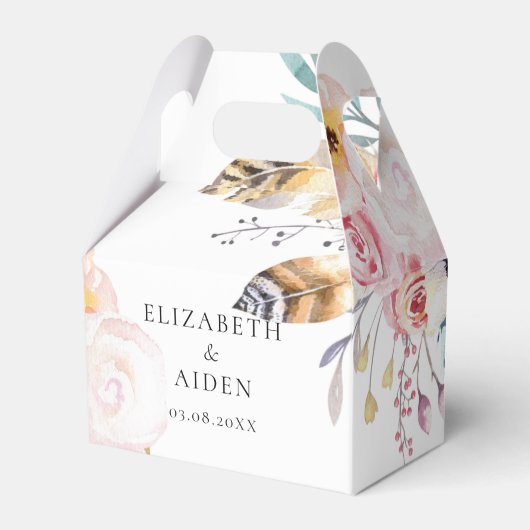Boho Bloemen Veren & Water bruiloft Bedankdoosjes (Voorkant Zijde)