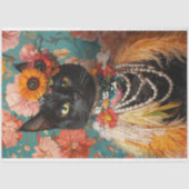 Boho  Bloemen Veren Zwarte Kat Decoupage Tissuepapier (Voorkant)