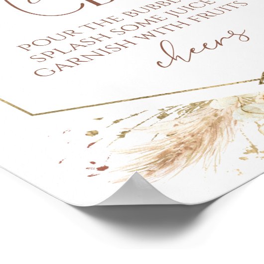 Boho Bloemen Vrijgezellenfeest Mimosa Bar teken Poster (Hoek)