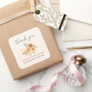 Boho Bloemen Waterverf Docent Dank u Vierkante Sticker
