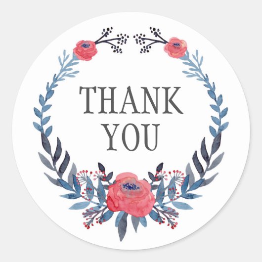 Boho Bloemen Waterverf Rode rozen | Dank u Ronde Sticker (Voorkant)