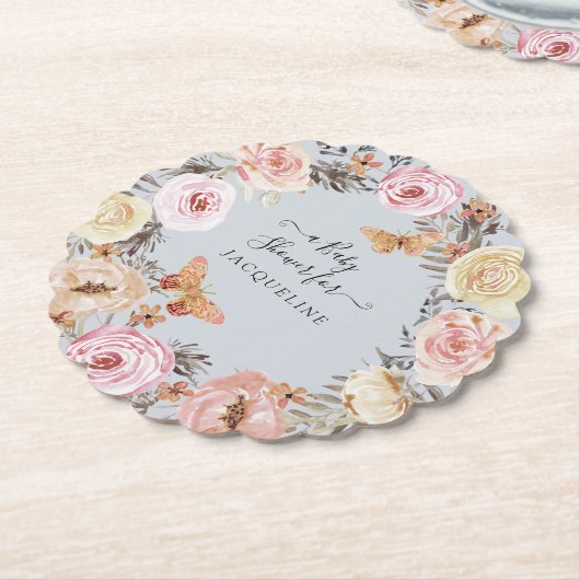 Boho Bloemen Waterverf Stoffig Blauw Roze Baby sho Kartonnen Onderzetters (Gekanteld)