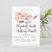 Boho Bloemen Waterverf Veren Bruiloft Kaart (Staand voorkant)