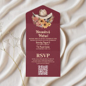 Boho Bloemen Western Bruiloft QR Code All In One Uitnodiging