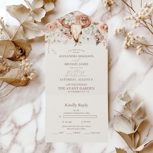 Boho Bloemen Westerne bruiloft All In One Uitnodiging