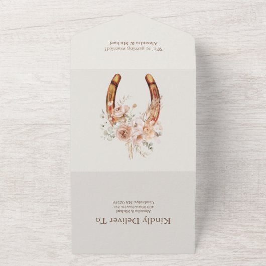 Boho Bloemen Westerne bruiloft All In One Uitnodiging (Buitenkant)