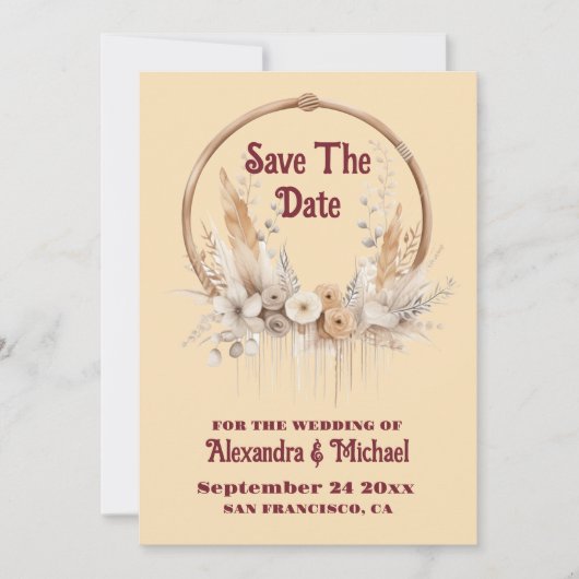 Boho Bloemen Westerne bruiloft Save The Date (Voorkant)
